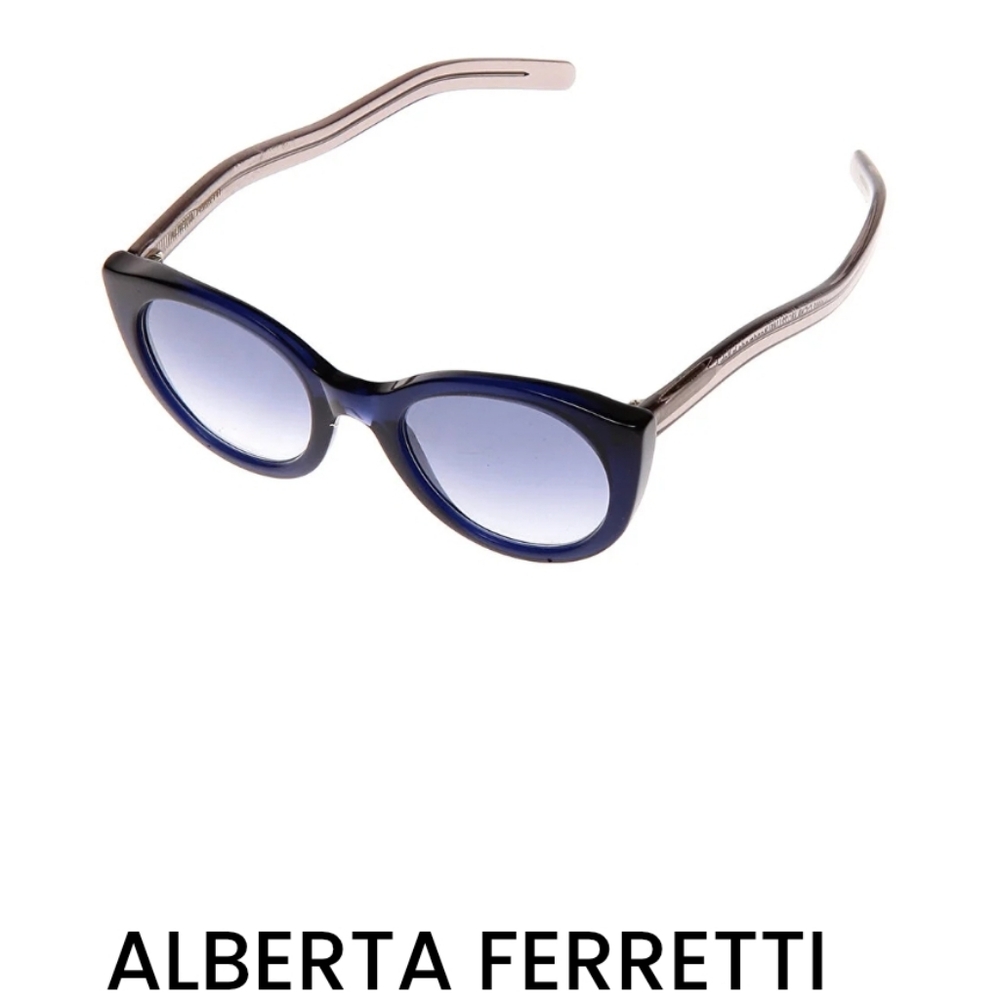 Alberta Ferretti Cat eye Blue and Grey Wavy Arm Sunglasses Hand Made in Italy